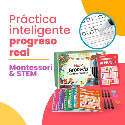 Kit de 6 Cuadernos Mágicos Reutilizables de Caligrafía y Escritura para Niños con Alfabeto Números Vocabulario Matemáticas y Dibujo - Criativae